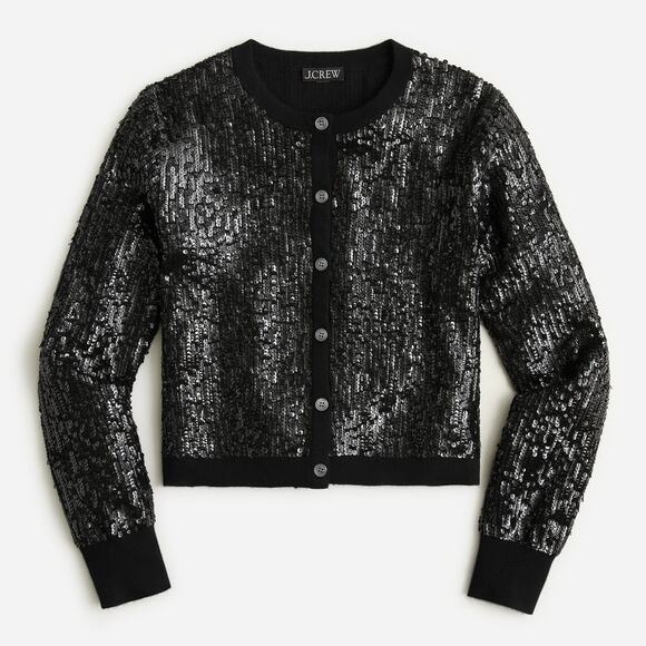 J.Crew Sequin Jackie Cardigan Sweater - L Black - Picture 1 of 4